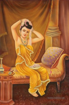 Une femme naïade se pare d’Indienne Peinture à l'huile